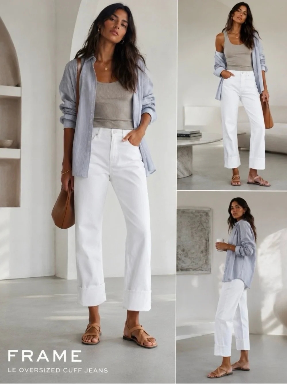 FRAME Denim Le High Oversized Cuffed Straight Leg White Jeans 31 NWT - Picture 5 of 11